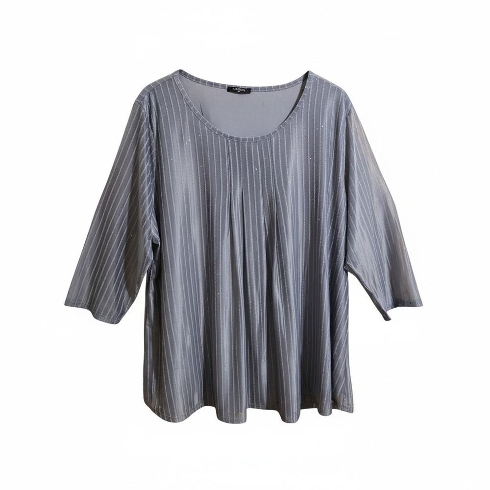 Valolia Women's Womens Blouse SZ 3X 3/4 Sleeve Grey Sparkling Round Neck